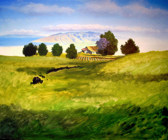 The foreground under-painting, blocked in dark and light