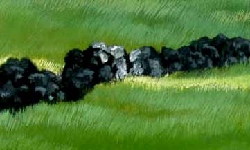 Detail: a Hawaiian rock wall in light