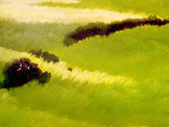 Close-up of the detailed grass and a stone wall in shadow