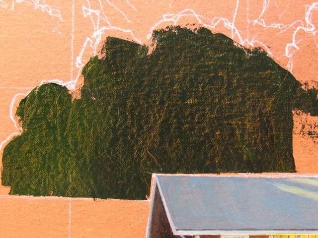The eucalyptus trees being painted in