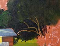 The jacaranda tree being painted, leaves and flowers