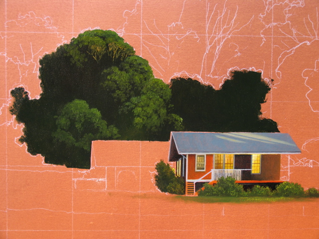 The eucalyptus trees being painted in