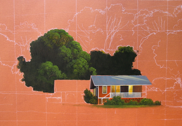 The eucalyptus trees being painted in