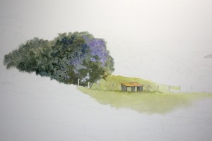 An early stage of Keokea Picnic, with the jacaranda trees blocked in