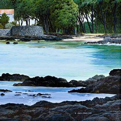 Clear tide pools among black lava rock, from Makena Tide Pools